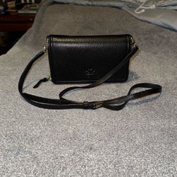 Tory Burch  Leather  Black Wallet Crossbody  Good Auténtic 