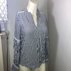 Ann Taylor XS Striped Blue & White Long Sleeve tunic v-neck nwt women's x-small