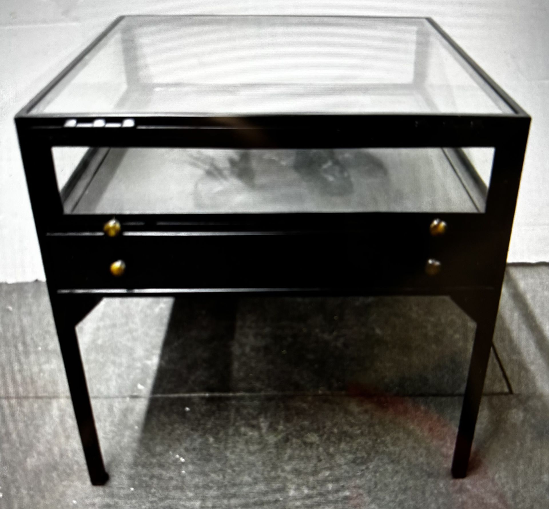 Pair Of Black & Glass End Tables
