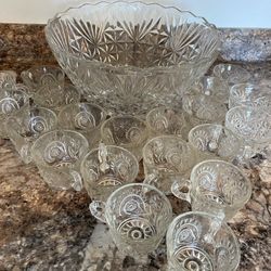 Glass Punch bowl !! With 20 Cups !! Complete Set