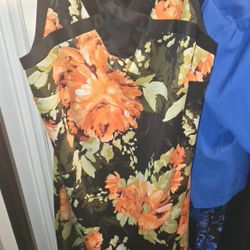 Enfocus Studio Floral Dress – Black w/ Orange & Green Print (Size 14W)