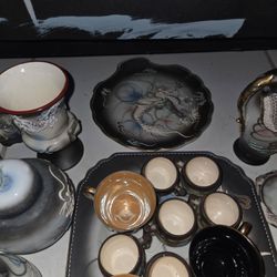 $200–$500. Vintage 1950s Japanese Moriage Dragonware Tea Set Collection. Raised 3D dragon relief with gold trim. Includes teacups, saucers, creamers, 