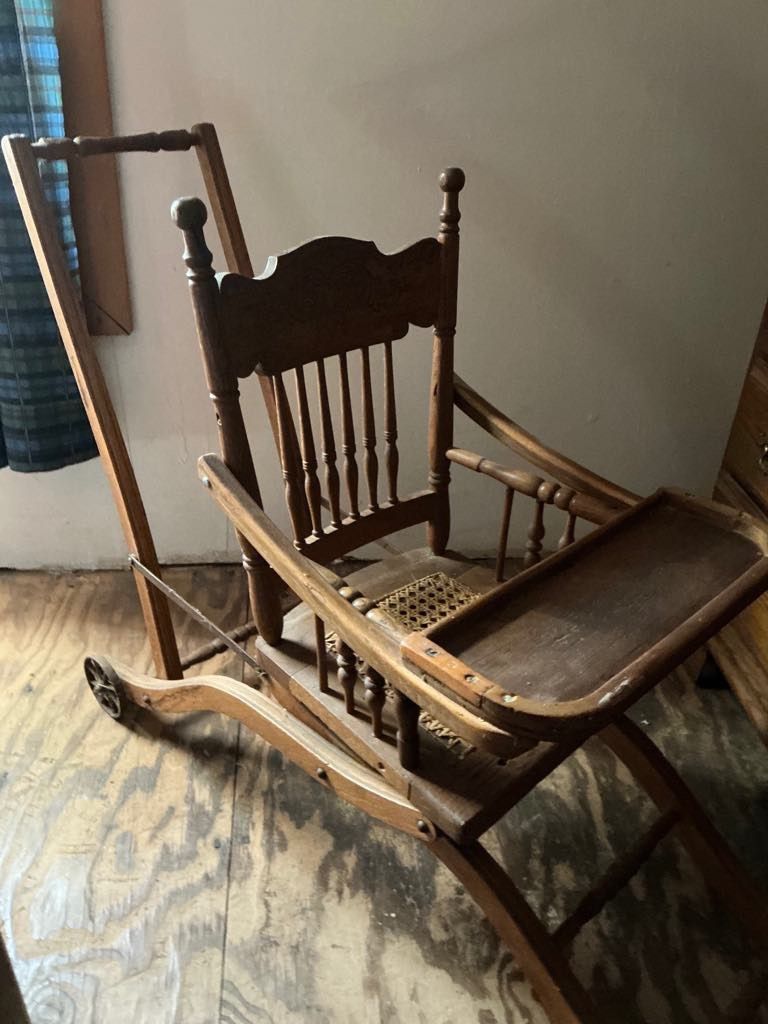 Antique oak high chair convertible stroller