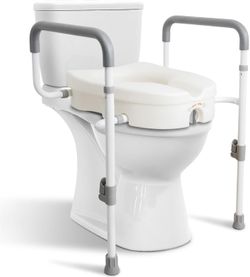 Raised Toilet Seat with Handles for Seniors - 5 Inch Rise