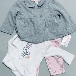 NEW Carter's 6M 3-Piece Set Girl's Pink Legging Pant White Onesie Gray Top