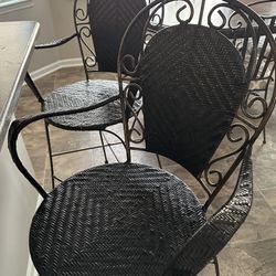 Counter Height Black Rattan Weave / Metal wrought Iron Bar Stools (Set of 4)