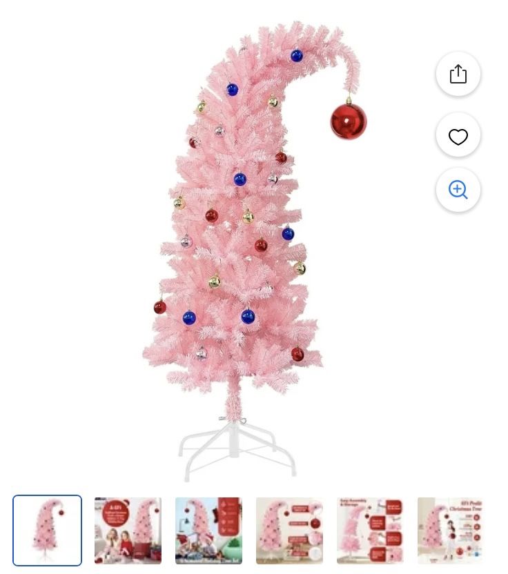 6 Foot Artificial Christmas Tree, Whimsical Pink Christmas Tree with Metal Stand & Ball Ornaments