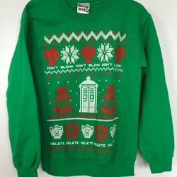 Doctor Who Sweater Adult Small Green Red Ugly Christmas Sweatshirt Mens 00s
