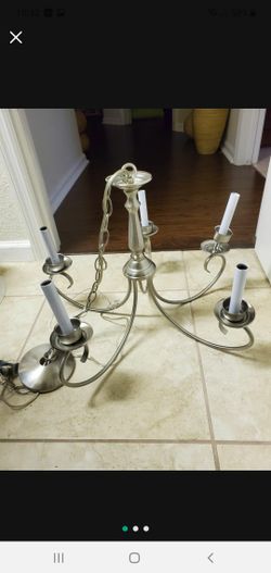 nickel brass 5 head light chandelier Like New Cheap