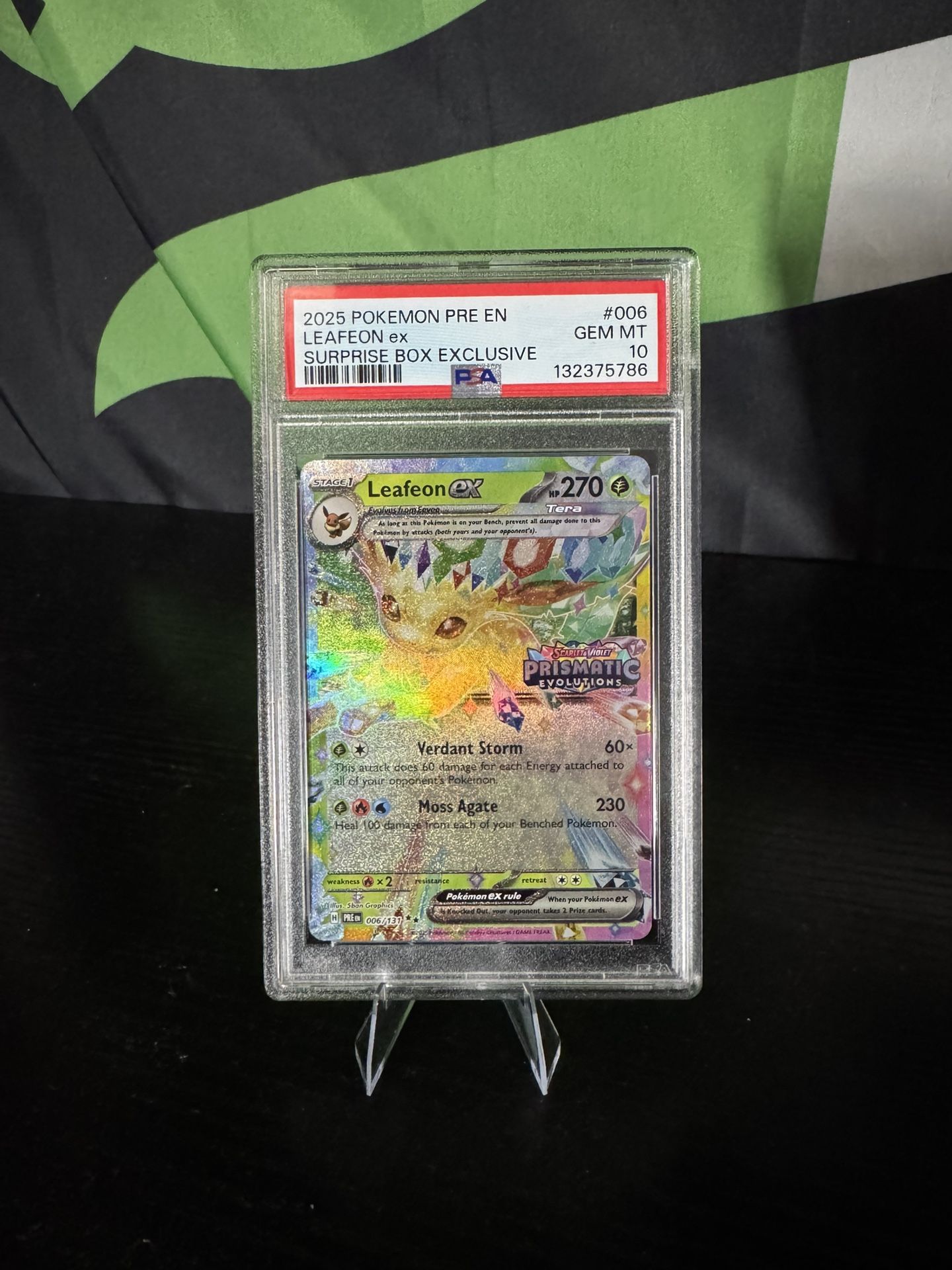 PSA 10 Leafeon ex #006 Pokemon Prismatic Evolution Stamp Surprise Box Exclusive
