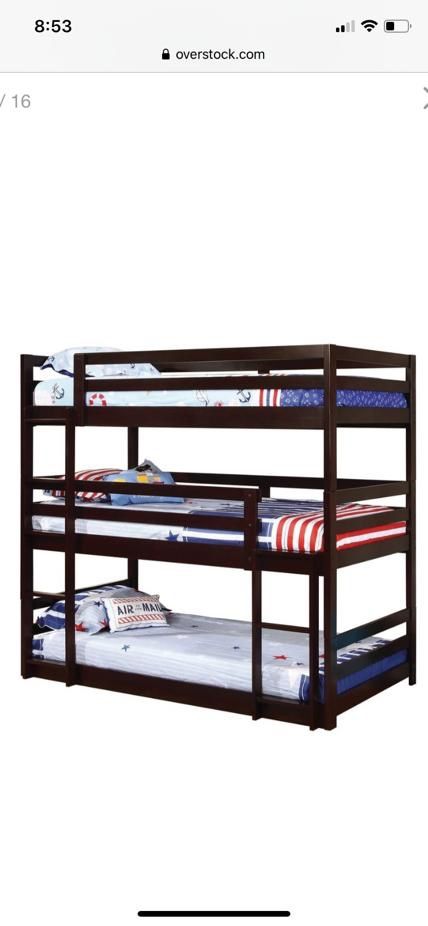 3 person bunk bed solid pine build only one year old espresso color