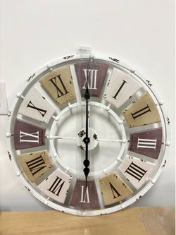 New 24” Distressed Metal Wall Clock, Industrial Vintage Farmhouse, Weathered Iron Frame
