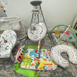 Bundle of 6 Baby Items (Bassinet, Lounge Chair, Swing, 2 Activity Gyms, Breastfeeding Pillow)