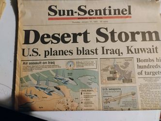 Vintage newspaper desert Storm and world trade center attack on America