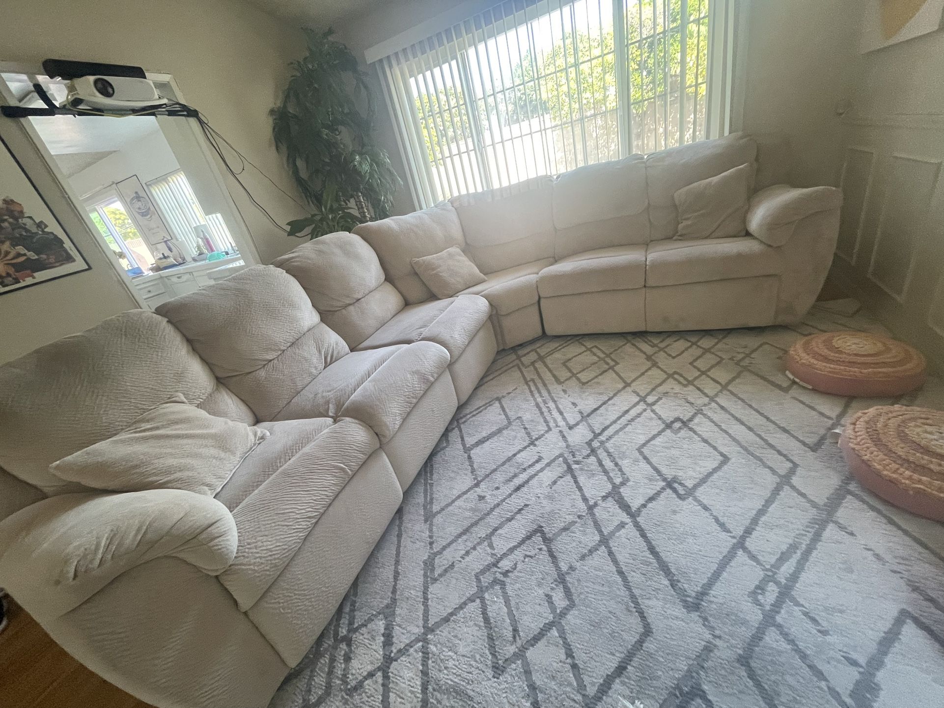 Beige Sectional Couch with Power Recliners