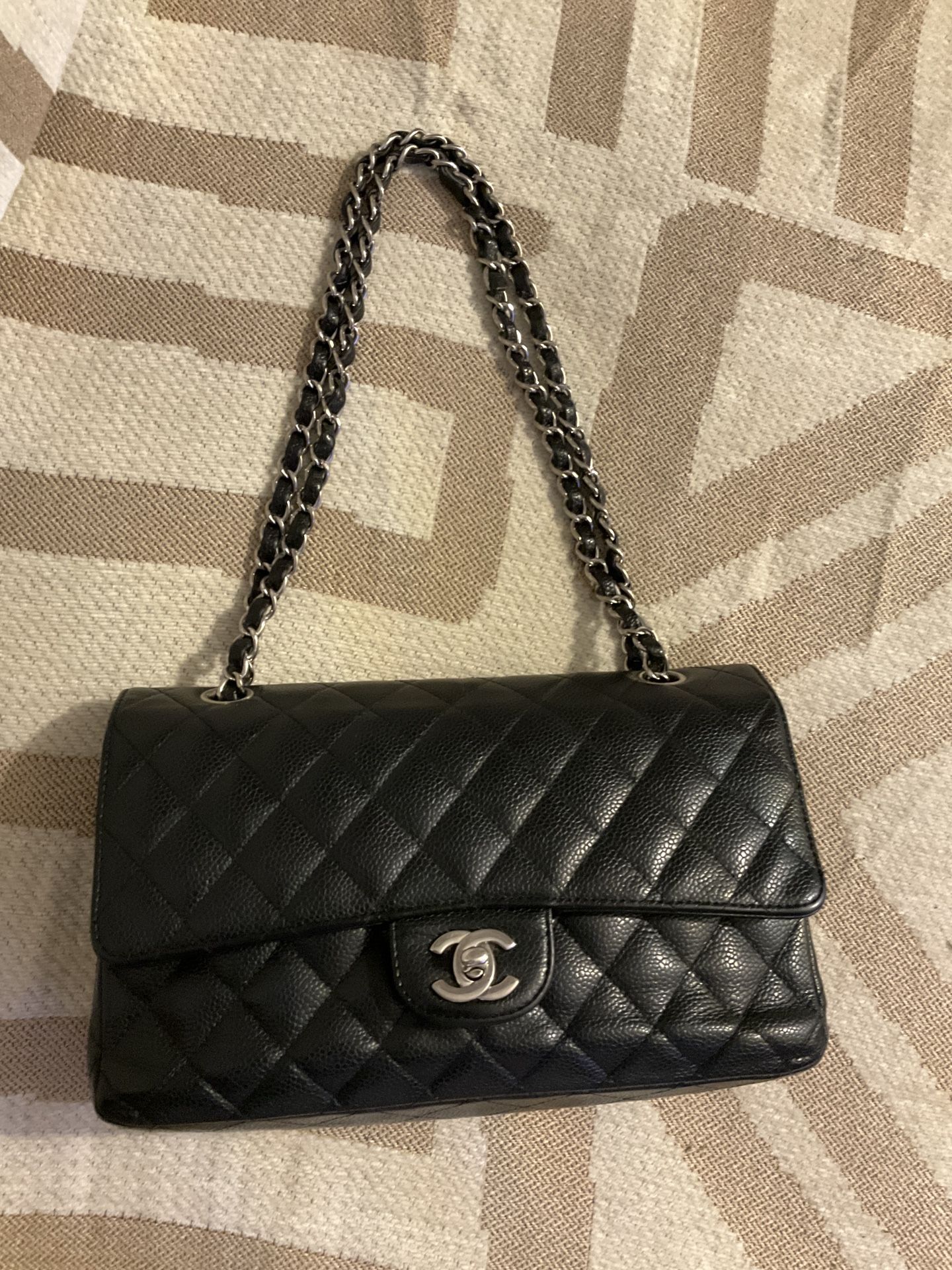 Authentic Vintage Classic Chanel Black Caviar Leather Double Flap Bag SHW