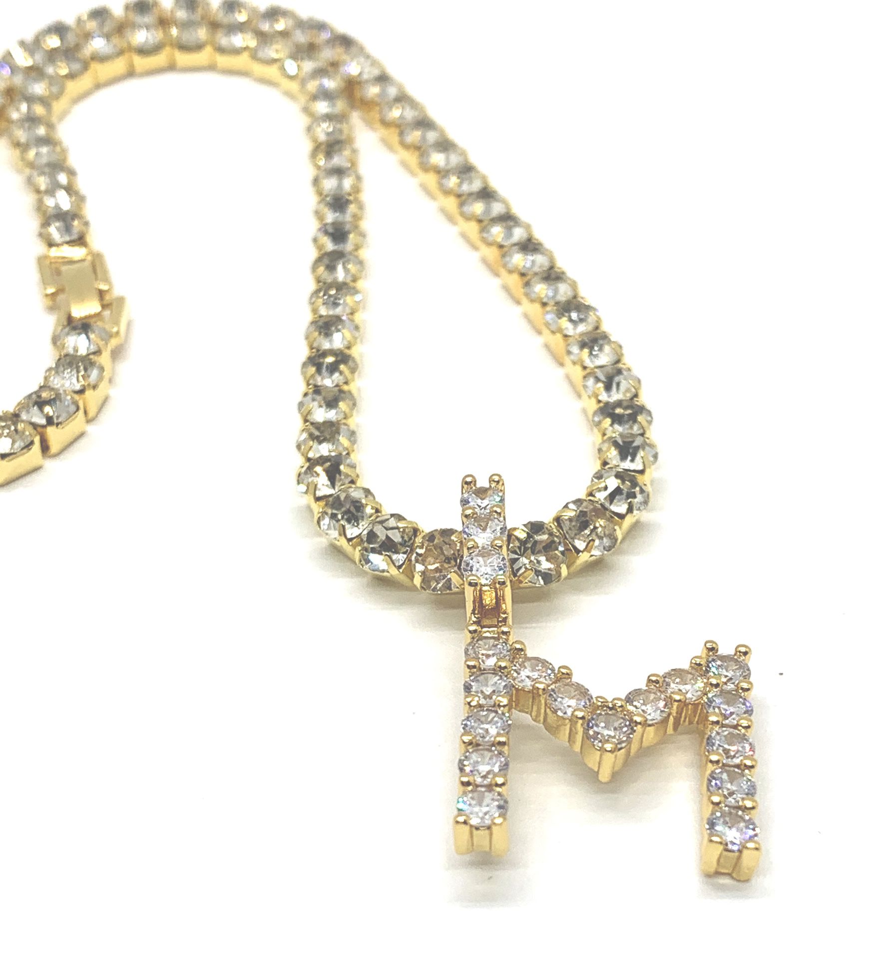 Tennis Chain With Initial Letter Stainless Steel 18K Gold Plated Cubic Zirconia Size Length 18,20,24,26,28