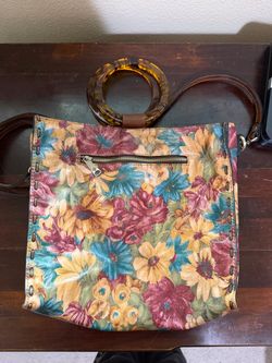 Patricia Nash Floral Leather Satchel Resin Ring Handle Crossbody Bag NWT