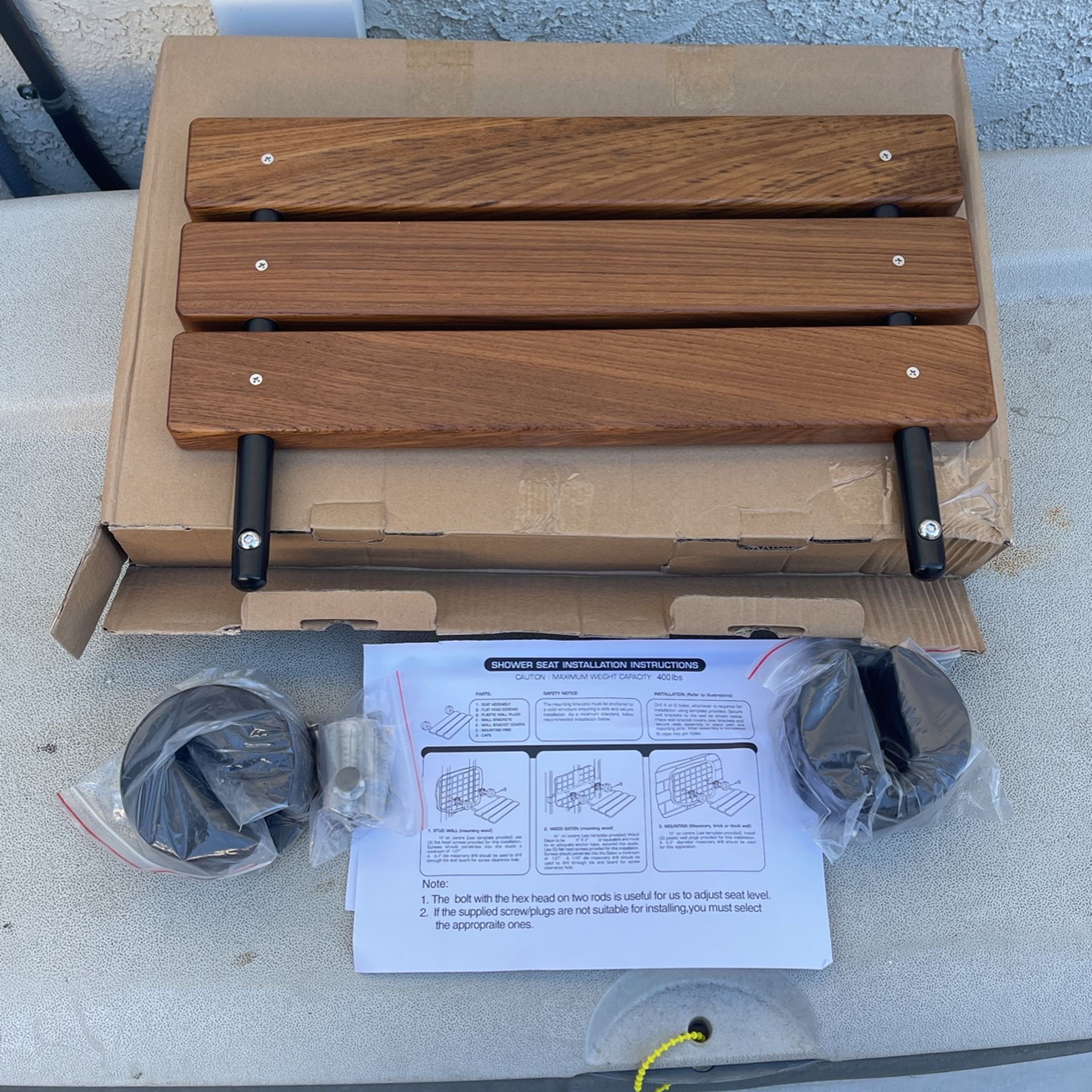 Folding Shower Seat Teak 440 Lb Limit 20” X 9” New