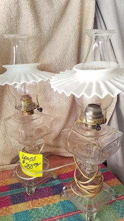 Antique lamps clear glass with milk white shade