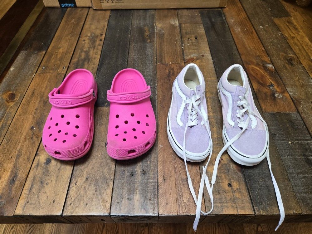 Teen shoe size 8 lot, lavender Vans, Crocs