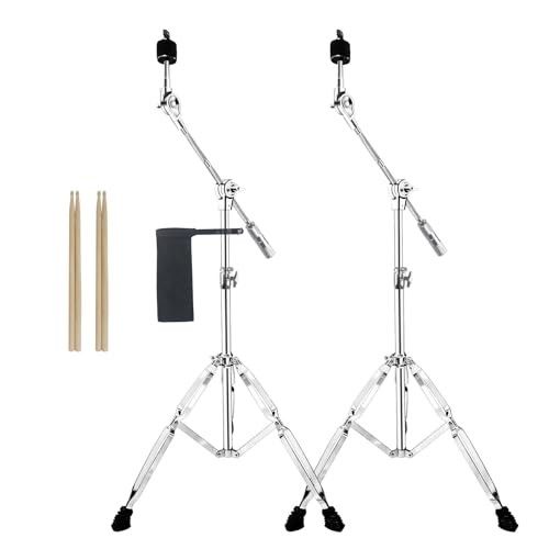 2 Pack Boom Cymbal Stand Drum Sticks Holder Two Pair of 5A Drum Sticks, Adjustable Cymbal Stand With Counterweight Adapter for Heavy Duty Mounting C