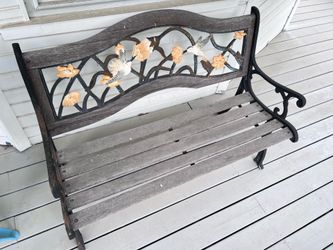 Cast Iron Teak Wood Bench Hummingbird motif