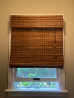 Three 35.5 inch wide bamboo shades and one 26.5 inch shade