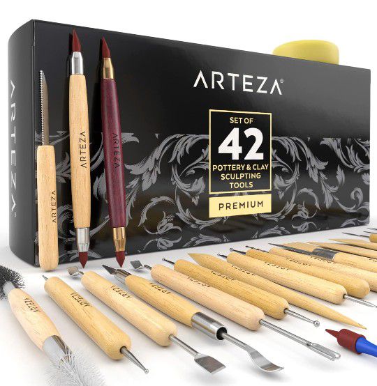 ARTEZA Pottery & Polymer Clay Tools, 42-Piece Sculpting Set