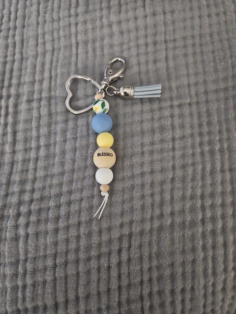 Blessed Keychain With Heart And Tassel