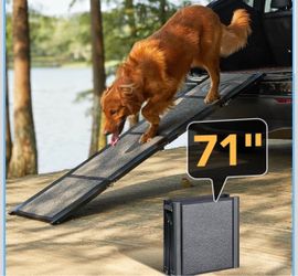 PetThem Dog Ramp for Cars, 71" L × 17.2" W, Extra-Long Foldable Extra-Long for a Gentler Climb, Non-Slip Rug Surface, 250-lb Capacity, Space-Saving St