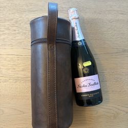 Leather Wine Bottle Carrier Case – Brown Travel Holder w/ Handle