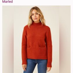 Marled Reunited Clothing Burnt Orange Mock Neck Sweater