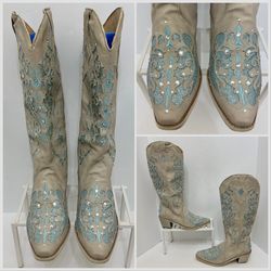 Rhinestone Embellished Cowgirl Boots Size 7.5