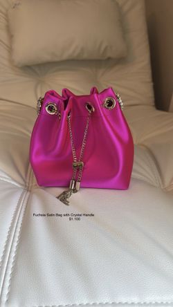 Fuchsia Satin Bag with Crystal Handle