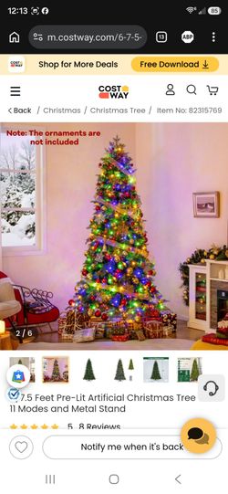 Costway 7.5 Feet Pre-Lit Artificial Christmas Tree with 11 Modes and Metal Stand