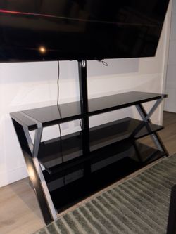 Modern Black Glass TV Stand / Entertainment Center – Excellent Condition