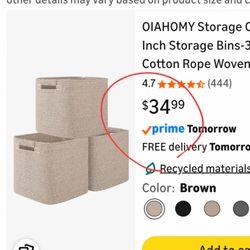 3 New Storage Cubes 11 Inch Storage Bins-3-Pack, Cotton Rope Woven Baskets