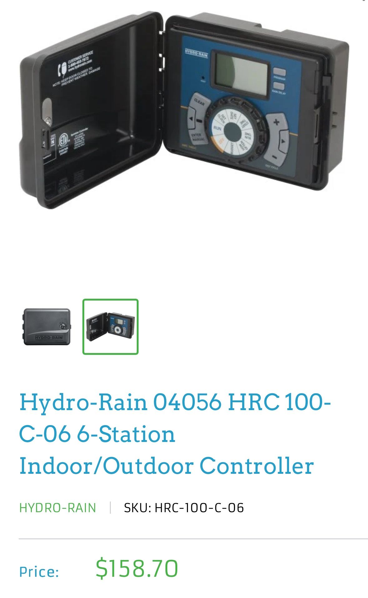 Hydro-Rain 04056 HRC 100-C-06 6-Station Indoor/Outdoor Controller sprinkler timer