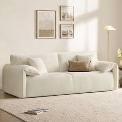 New Beautiful And Comfortable White / Cream Chenille Sofa 94.8" with Adjustable Arm Pillows And 2 Throw Pillows