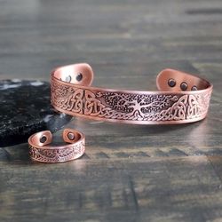 Tree of Life Copper Therapy Bracelet Magnetic Pure Copper Cuff and Ring Adjustable, 

Tree of Life Magnetic Copper Bracelet
Celebrate strength, growth