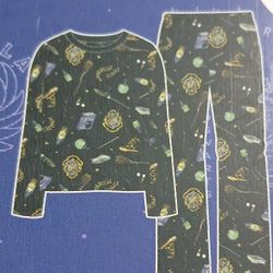 Sz Lg Adult Unisex Harry Potter Lounge Pajama 2 Piece Set Long Sleeve Crewneck