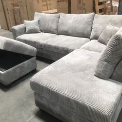 New! L-shape Sectional Couch Chaise STORAGE OTTOMAN Sofa Set