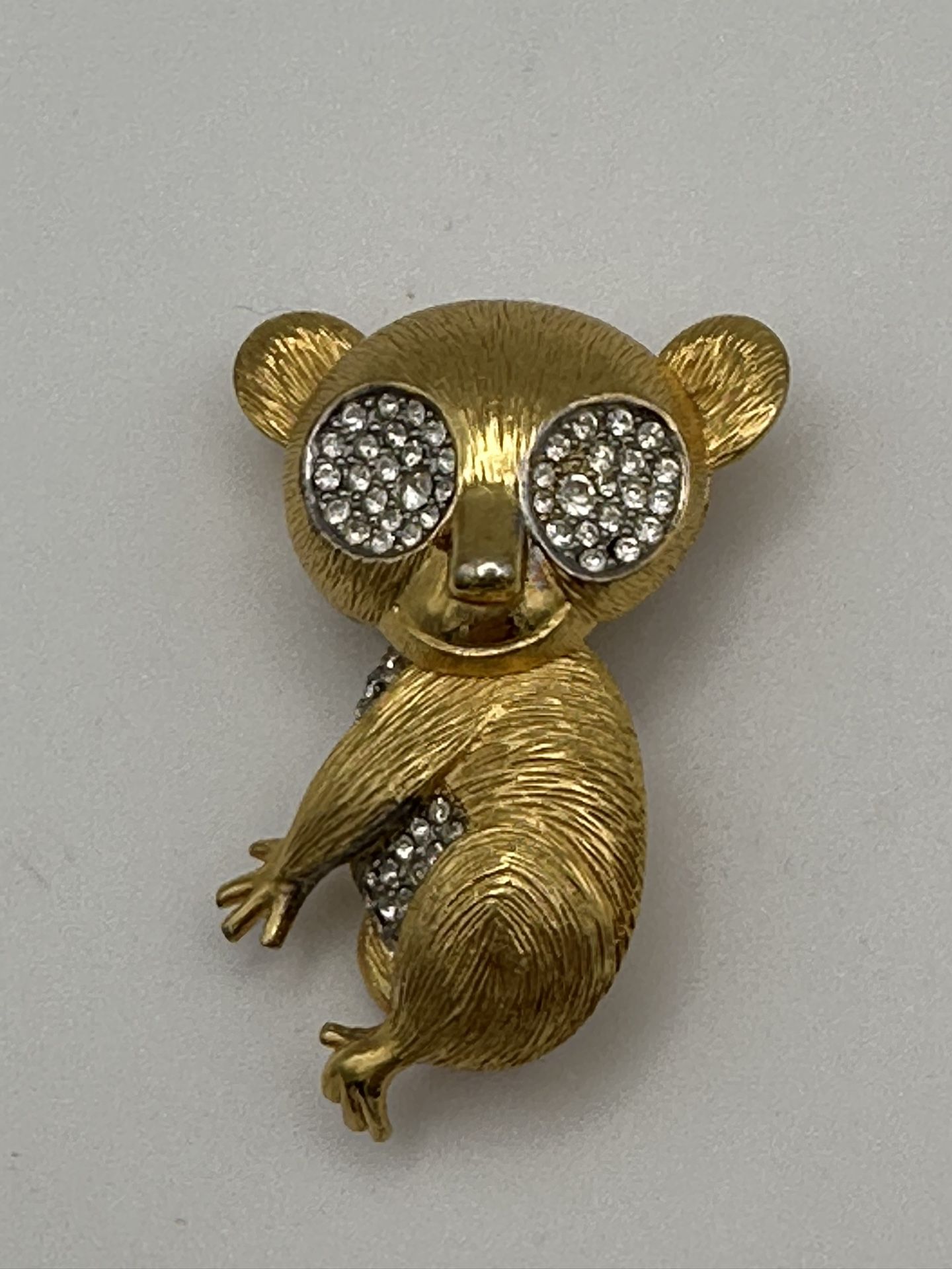 Vintage Koala Bear Brooch Rhinestones Textured Gold Tone Great Condition