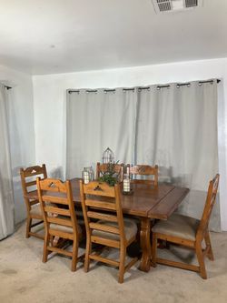 Extendable Hacienda Style Dining Table with 6 Chairs