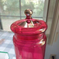 Cranberry Flashed Pedestal Apothecary Jar