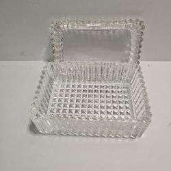 Vintage Cut Crystal Storage Box, 5" x 3.5", Bars And Squares, Jewelry, Cosmetics

