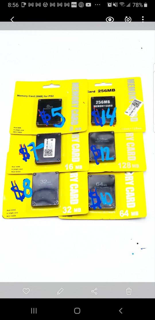 PS2 Memory Cards Prices As Pictured 