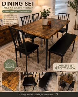 Metal Dining Table- 4 chairs and Bench