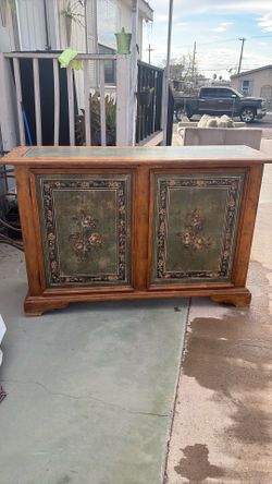 Vintage Hand-Painted Wood Buffet Cabinet / Sideboard Credenza